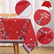 Waterproof Washable Red Christmas Tablecloth 60x84 Inch Rectangular Holiday Table Cover Mark Resistant 180GSM Polyester - Reindeer Design For Indoor Outdoor Kitchen, Dining Room, Party Decor - Red 54*108" - View 9