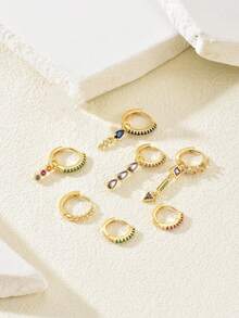 7件套欧美时尚水滴耳环，简约立方氧化锆圈形耳环，女士奢华优雅耳环 - 彩色 - 查看 4