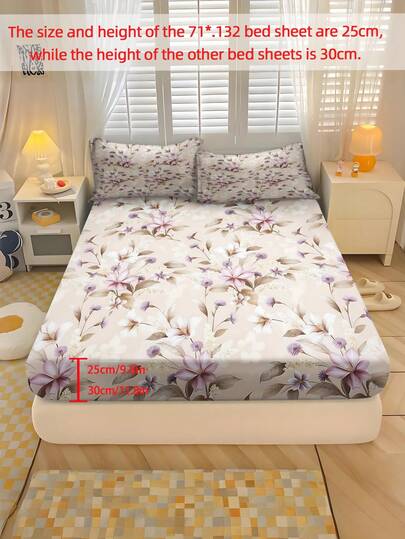 2/3PCS Home Textile Bed Sheet Set, Warm Flower Pattern Bed Sheet Set, Polyester Material, Digital Printing, Elastic All Inclusive Design, Suitable For Bedrooms, Dormitories, Teenagers' Festival Gifts, Parents' Four Seasons Decoration