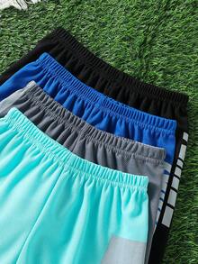 4 piezas Pantalones cortos deportivos para niños, pantalones cortos ligeros para correr al aire libre con malla estampada, adecuados para edades de 4 a 12 años - Multicolor - Ver 3