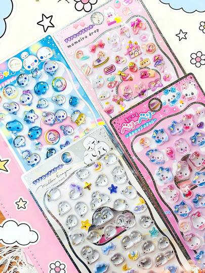 3D Cute Cartoon Crystal Stickers, Kawaii White & Blue Themed Jelly Resin Puffy Decals For Journal Scrapbook Phone Case DIY Craft, Kawaii Stationery Gifts For Girls Kids Teens.Home Room Decoration, Party Decoration, Birthday Gifts, Various Festival Gifts Selection, Fashionable. Fashion Items.DIY