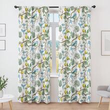 2PCS Fresh Lemon Bird Pattern 2D Digital Printing Pattern Curtains, Semi-Transparent Home Companion - Multicolor - View 1