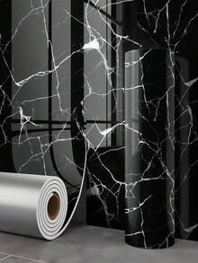 1 Roll 15.7" X 118" Black & White Marble Pattern PVC Wall Sticker, Thick Roll, Suitable For Living Room And Bathroom, Decorative Backsplash, Removable, Waterproof Grey Marble Wallpaper, Ideal For Rental And Home Decor - Multicolor - View 12
