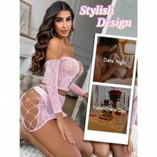Womens Lingerie Set Fishnet BabyDoll Bodysuit Sexy Nightwear - 淺粉紅色 - 查看 3