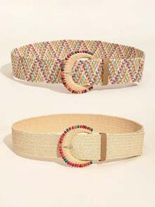 Bộ 2 thắt lưng nữ kiểu Bohemian dệt từ rơm PP - Nhiều màu - Xem 7