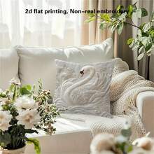 1pc 2D Cute White Swan Pattern Printed Pillow Cover, Suitable For Office, Home, Bedroom, Living Room, Cushion Cover, Room Decor - Bedroom Decor - Holiday Decor - Party Decor - Multiple Sizes (Pillow Insert Not Included) - No Embroidery - Multicolor - View 3