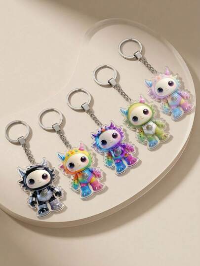 1pc Flat Colorful Monster Acrylic Keychain, Fashion Decor, Unisex Acrylic Bag Pendant, Transparent Glossy Cute Car Interior Ornament, Suitable For Key Collector, Party Favor, Cartoon Enthusiasts