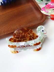 Cute Cartoon Ocean Animal Hair Clips For Girls, Acetate Patchwork Sweet Turtle & Seashell Design, Summer Beach Theme Hair Accessories Summer Beach Claw Clips Vacay Hair Claws - Multicolor - View 4