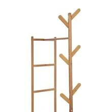 LIVINGANDHOME Multi-Functional Bamboo Wooden Freestanding Coat Rack With Branch Hooks & 2 Storage Cabinets, Brown/Natural Bamboo MDF Hall Tree Entryway Organizer - Natural Wood - View 11