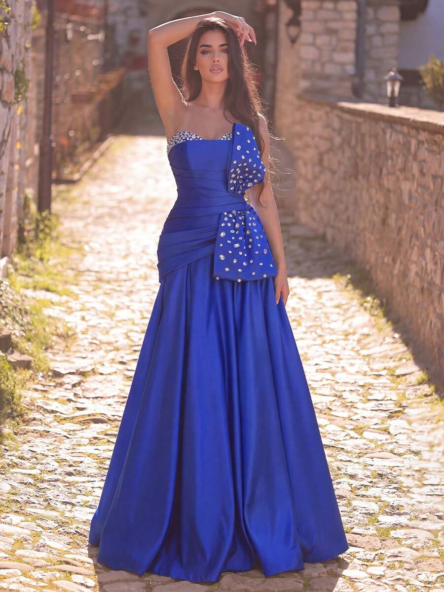 Faeriesty Elegant Strapless Mermaid Evening Gown: Luxurious Satin Dress With Floor-Length Train - Ideal For Wedding Ceremonies, Formal Anniversary Photoshoots - Royal Blue - View 1