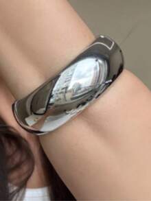 Thick Oval Gold Plated Bracelet Ideal For Parties And Weddings - 525 - 銀色 - 查看 3