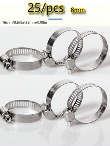 25pcs Adjustable Stainless Steel Hose Clamps - Suitable For Household Pipes, Automotive And Industrial Applications - Round Socket Design - Round - View 14