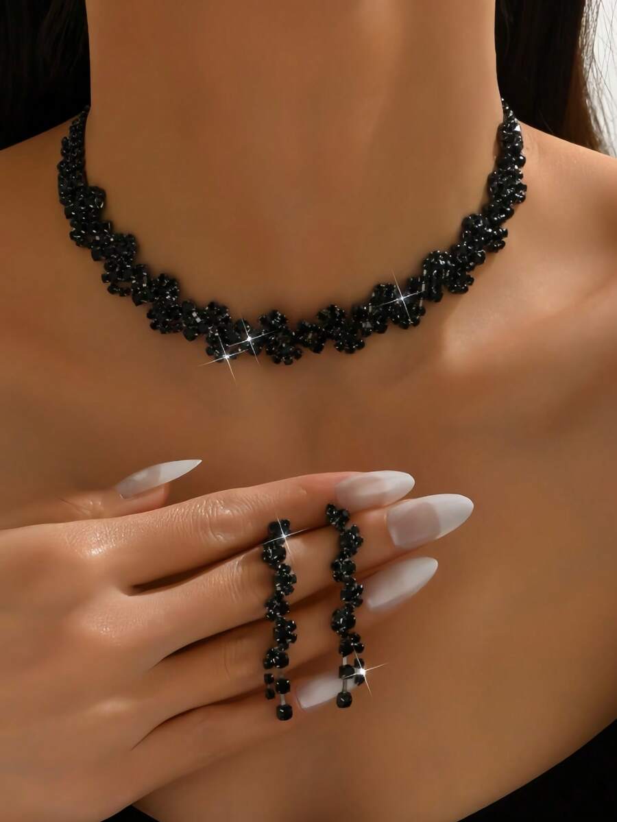 Women's Jewelry Set Necklace Earrings 3 PiecesGeometric Pattern Elegant Party/Wedding Accessories - Black - View 1
