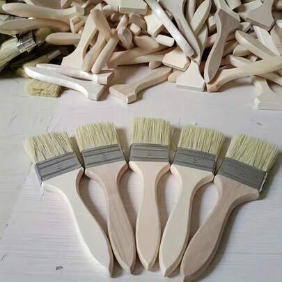 1/5支装木制油漆刷套装，采用符合人体工程学的葫芦形手柄，2英寸天然刷毛，适用于油漆和着色，高品质双用途光滑刷，适用于墙壁和家具，耐用的木柄油漆工具，可实现平滑涂抹。