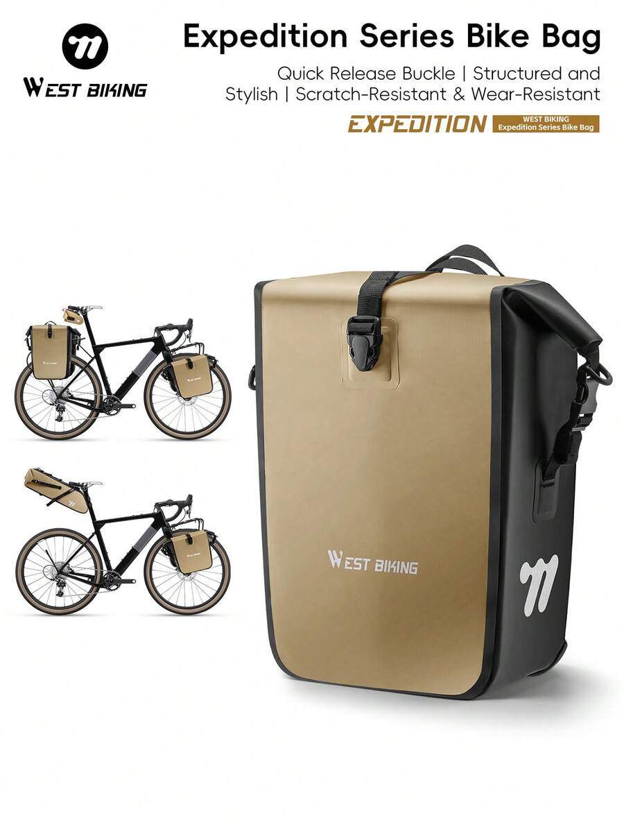 WEST BIKING 1pc Bicycle Long Distance Bag, 12/20L - 18/28L Large Capacity Double-Layer PVC Waterproof Wear-Resistant Foldable Road Bike/Mountain Bike Bag With Detachable Shoulder Strap - Multicolor - View 1