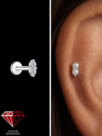1 đôi bông tai bạc 925 đính đá Moissanite dành cho nữ, kiểu dáng cổ điển lãng mạn, phù hợp để đeo hàng ngày, dự đám cưới, lễ đính hôn, là món trang sức cao cấp.