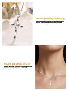 奢华蓝色宝石十字架银项链，礼盒包装，适合女孩生日 - 白色 - 查看 4