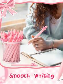 Black/Pink Bow Tie Girly Student Stationery Pen, High-Quality Push-Button Ballpoint Pen - Multicolor - View 7