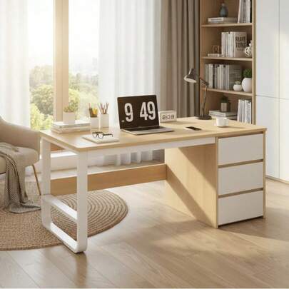 Escritorio Para Computadora Mesa Escritorio Home Office Con 3 Cajones, Amarillo-cajón A La Derecha