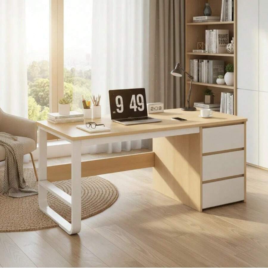 Escritorio Para Computadora Mesa Escritorio Home Office Con 3 Cajones, Amarillo-cajón A La Derecha - Mostaza Amarilla - Ver 1