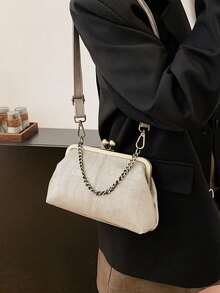 时尚复古白色鳄鱼纹单肩包，波西米亚风斜挎包，纯色肩带手提包，女士晚宴包，褶皱包，完美搭配工作、旅行、约会购物，母亲节礼物，女友礼物 - 灰色 - 查看 3