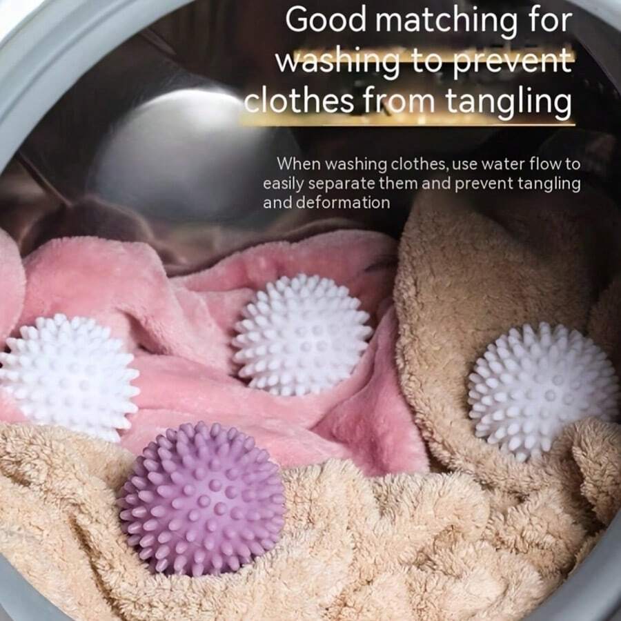5个装可重复使用洗衣球套装 - 去除毛发、软化衣物、防止缠结、减少褶皱，无需用电，适用于洗衣烘干、洗衣机、晾衣等多种场合，防缠绕洗衣球，洗衣清洁好帮手，防皱产品
