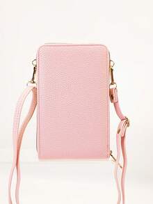 多功能大容量双层拉链手机钱包斜挎包，时尚精致，休闲、度假、约会皆宜 - 淺粉色 - 查看 4