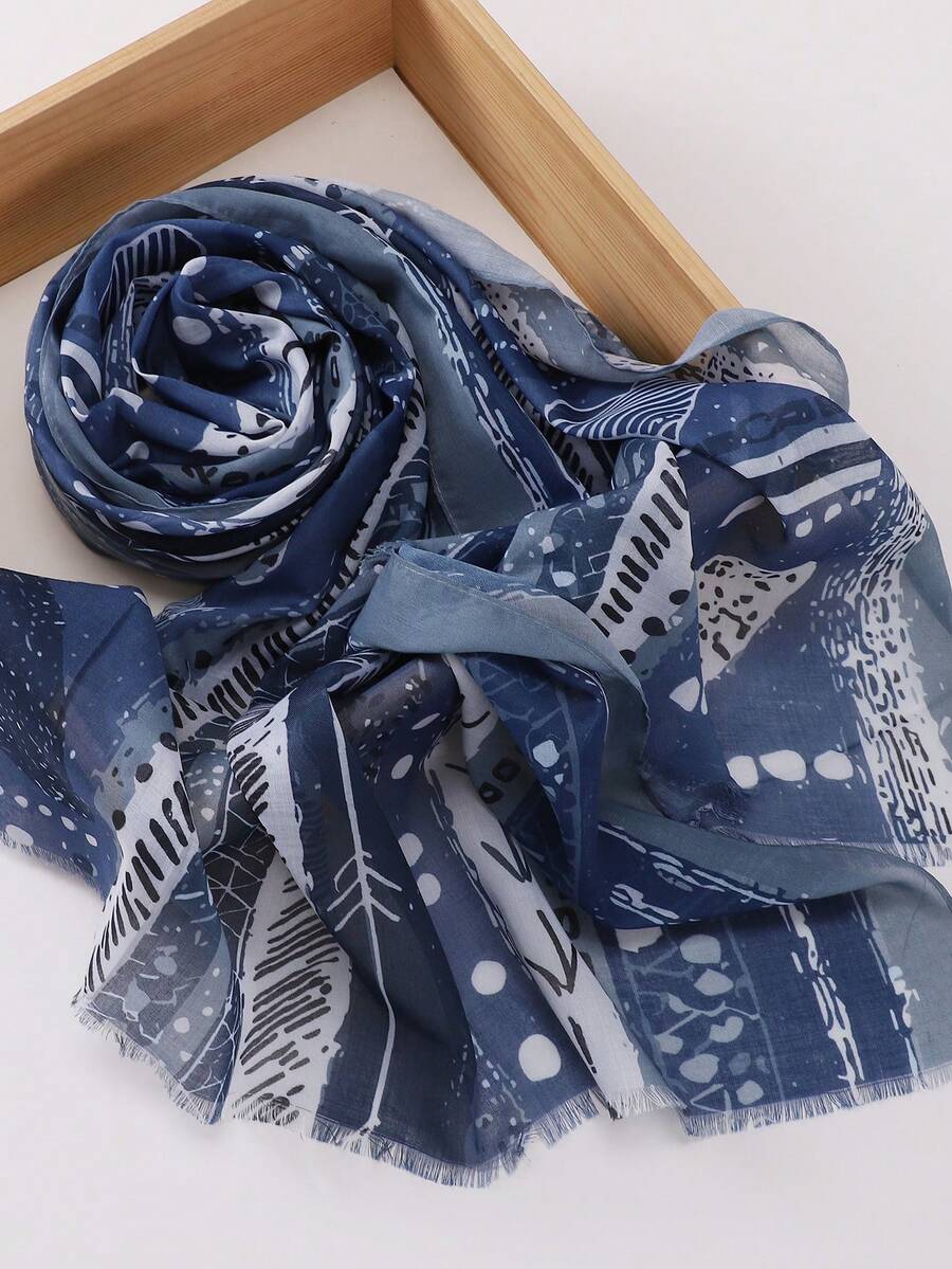 Andningsbar, blygsam hijab, randig, prickig, grafiskt tryck, avslappnad, växtfärgad, batik, mjuk, andningsbar huvudduk, vår/sommar - Multifärgad - Visa 1