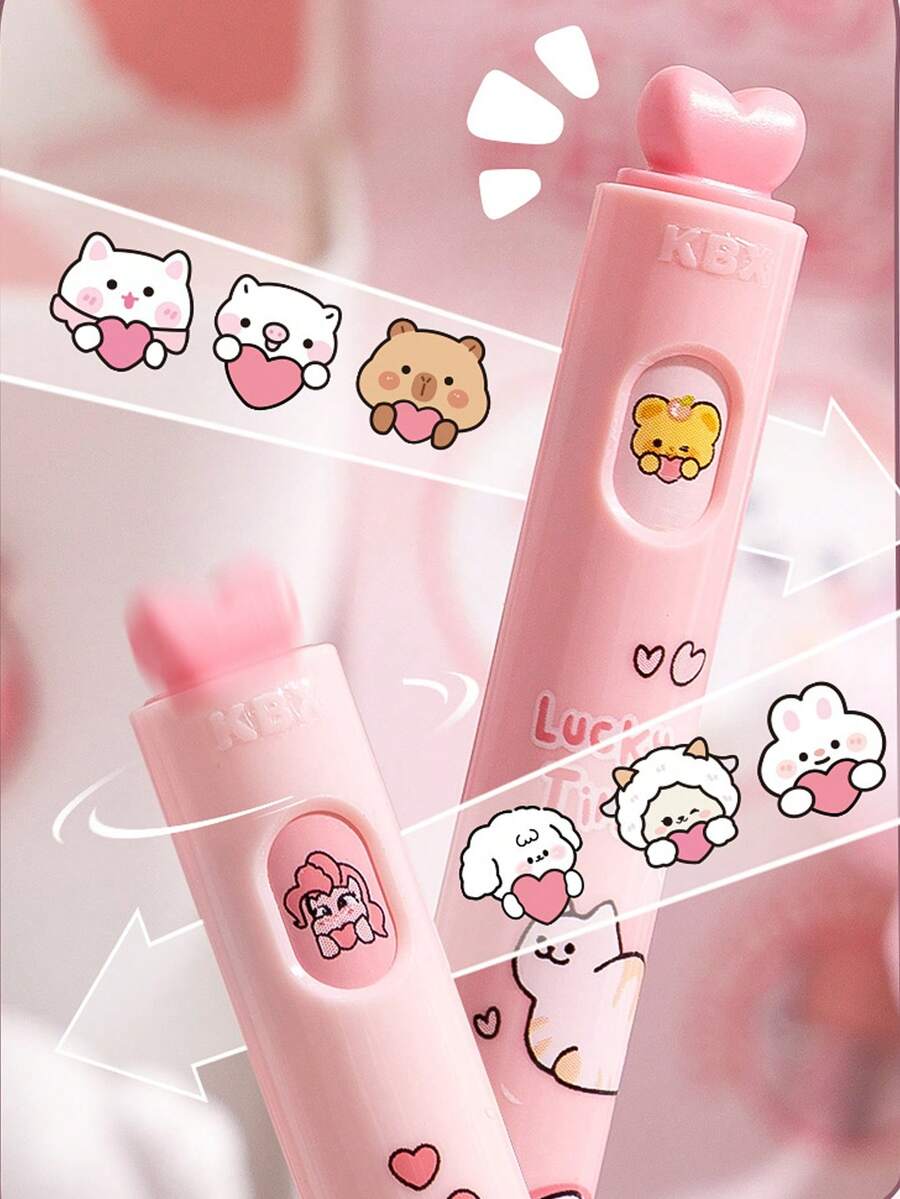 1支可爱旋转笔，0.5mm黑色墨水顺滑书写凝胶笔，卡哇伊卡通兔子、猫、狗图案，360°旋转笔尖，速干凝胶墨水，适合女性、女孩、男孩、男性，办公、学习等场合使用。