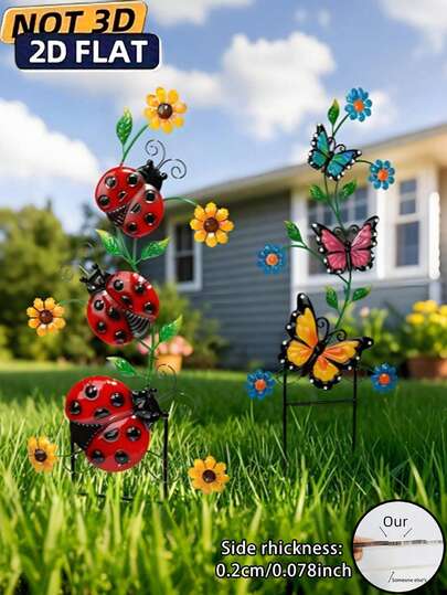 1pc Acrylic Garden Stake Decor With Colorful Butterflies And Ladybugs - Durable Outdoor/Indoor Decoration Suitable For Spring/Summer, Weddings, Patio, Lawn Pathways, No Electricity Needed, Garden Decor, Gardening Supplies, Green Decorative Style, Birthday Party Gift