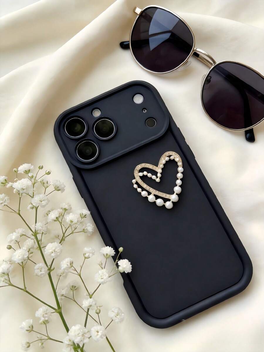 1个创意可爱金色双心楼梯相框手机壳，兼容 16/17 Pro Max，全包防震保护套，简约设计，卡通风格，完美保护您的手机，也兼容荣耀X7/S26 S25 S24 S23 S22 Ultra A56 5G/Smart 8/Hot 40/Transsion Spark 30C/Spark Go 2024/Note 14 5G/Moto E22/E22i/A54 - 黑色 - 查看 1