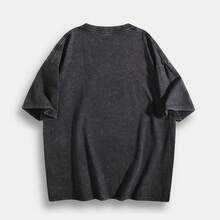 EWH Unisex Retro Street T-Shirts With Double-Sided Prints. Creative Pattern Printed T-Shirts, Heavyweight 230g Pure Cotton, Washed T-Shirts, Drop-Shoulder T-Shirts, Basic Style T-Shirts, Loose Hip-Hop Unisex Tops, Washed Retro T-Shirts 004-A - 黑色 - 查看 2