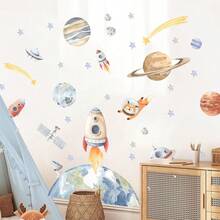 1Set Outer Space Solar System Spacecraft Wall Stickers, Space Capsule, Astronaut Mural Galaxy, Astronaut Planet Wall Decals,For Bedroom Playroom Home Decor - Multicolor - View 5