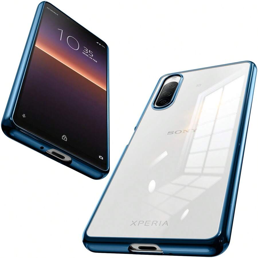 Xperia 10 II ケース クリア スマホケース 透明 薄型 ソフト TPU 耐衝撃 メッキ加工 ストラップホール付き 軽量 - ブルー - チェックする 1