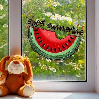 1pc Vibrant Summer Watermelon Window Stickers, With Sweet Summertime Pattern Design, Self-Adhesive Removable PVC Stickers, For Living Room, Bedroom, Kitchen, Bathroom, Office Window Wall Decor, Single Use