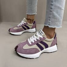 American Popular Women's Casual Sports Shoes, Fashionable And Versatile Lace Up Low Cut Running Shoes, Comfortable And Non Slip Thick Soled Student Shoes, Women's Shoes - 紫色 - 查看 3