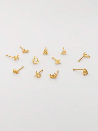 1pc S925 Sterling Silver Twelve Constellation Nose Stud,Sterling Silver Nose Stud,Twelve Zodiac Jewelry,Nose Piercing Jewelry,Hypoallergenic,Small And Exquisite Piercing Jewelry, And Individualistic,Suitable For Everyday Wear