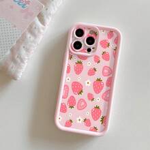1pc Fashionable Pink Thick Shockproof Protective Phone Case With White Rose Flower Pattern, Compatible With Iphone/ Galaxy/HONOR, Stylish And Minimalist Design For Fashion Enthusiasts - Pink - View 2