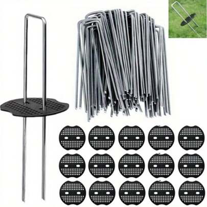 1Set Lawn U-Spike Set, U-Holding Spike Garden Stakes, 25 Lawn U-Holding Spikes + 25 Washers, 6-Inch U-Shaped Galvanized Landscape Spikes, Heavy Duty Garden Spikes, Ideal For Securing Lawns And Fabrics