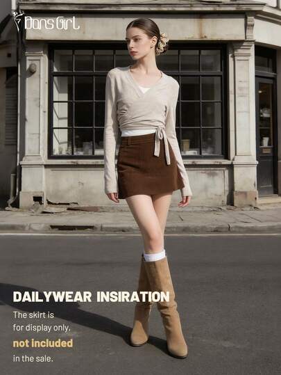 DonsGirl 1件女士法式长袖芭蕾舞上衣 - 交叉系带深V领修身纯色 | 适合健身、瑜伽、拉丁舞和日常穿着 春季