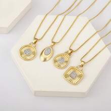 1pc White Zirconia 18k Gold Plated Copper Geometric Pendant Necklace, Luxury Jewelry, Minimalist Design, Elegant Gift For Women - Gold - View 12