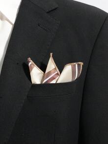1pc Fashionable Casual Versatile Men's Retro Striped Pattern Pocket Square Handkerchief Suitable For Daily, Party, Business Events - Multicolor - View 7
