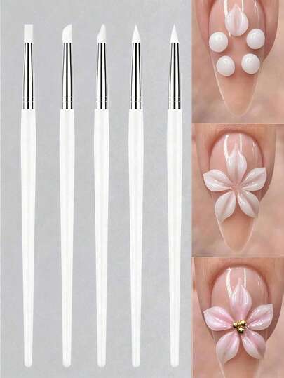 1pc/5pcs Silicone Carving Pen, Silicone Pen Tip, White Nail Carving Pen, Painting Pen, Rhinestone Decorating Tool Set, Suitable For Acrylic Floral Nail Art Carving, Applicable For Acrylic Carving, Nail Carving, Relief Carving, Hollow Carving, 3D Nail Art, DIY Nail Art Tools Accessories, DIY Nail Art Pen, Nail Rhinestone Decorating Pen, Nail Art Pen, Nail Art Tools, Designed For Nail Technicians, Suitable For Home Nail Salons. Holiday Gift For Ladies.