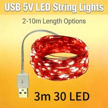 1 包红色 5V USB LED 灯串 | 柔性铜线 | 2-10 米 | 即插即用 | 低电压 | 适用于圣诞节、情人节、卧室、派对和婚礼装饰 - 紅光 - 查看 11