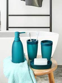 Bộ đồ dùng phòng tắm bằng nhựa màu hồng nhạt 5 món, bao gồm chai sữa tắm, cốc súc miệng, giá đựng bàn chải đánh răng, khay đựng xà phòng, hộp đựng tăm bông, dùng cho bình đựng sữa tắm, bộ đồ dùng phòng tắm. - Bộ dụng cụ hoàn thiện mờ - Xem 7