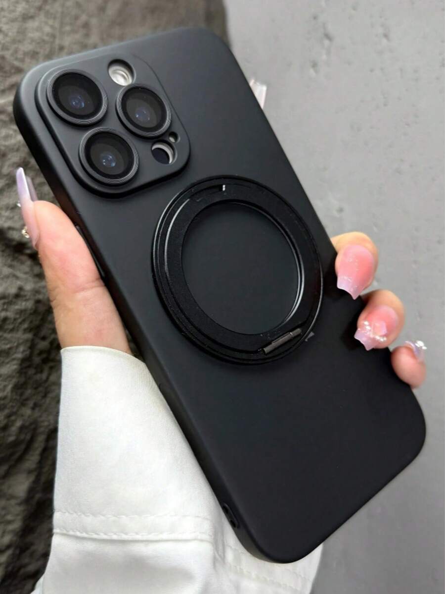 Luxury Soft Matte Stand Holder Phone Case Compatible With IPhone 17 Pro Max 17 Pro 16 Pro Max 16 Pro 15 Pro Max 15 Pro 14 Pro Max 14 Pro 13 12 Pro Max 16 15 14 Plus 13 12 11 With 360 Rotation Bracket Glass Lens Protective Back Cover