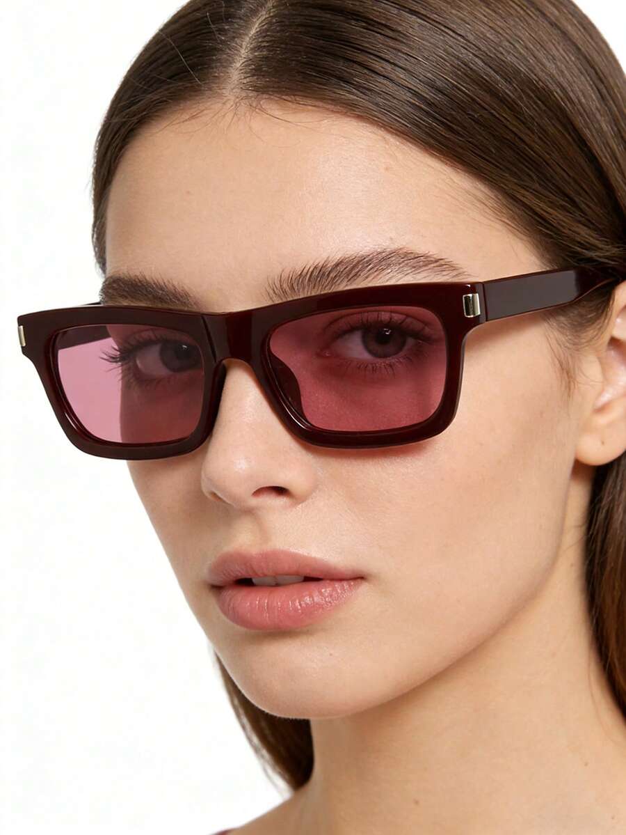 1pc Women's Casual Retro Square Red Fashion Fashion Glasses, Suitable For Daily Wear And Street Photography - Multicolor - View 1