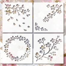 4 件装可重复使用的樱花图案绘画模板，适用于家具、布料、DIY 手工艺品、家居装饰 - White - 查看 8