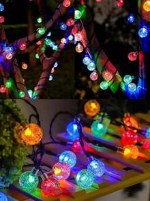 太阳能串灯、太阳能泡泡球灯、太阳能花园户外灯、太阳能水晶球灯,8种模式,20/50/100颗LED灯珠,暖白光/彩色白光可选,适用于圣诞节、节日、圣诞树、草坪、庭院、门廊、露营、凉亭、酒吧、婚礼、派对装饰 - 黑色 - 查看 13