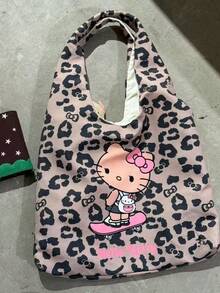 SANRIO 1pc New Leopard Cat Print Canvas Tote Bag, Large Capacity Women's Shoulder Handbag, Multifunctional Purse - Multicolor - View 1